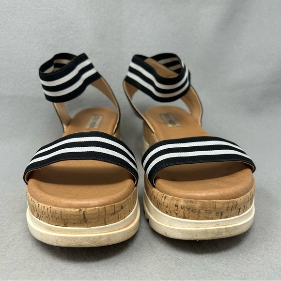 Steve Madden Size 8.5 Elba Sandals Black White Strap Platform Wedge Chunky Shoes - Picture 7 of 12